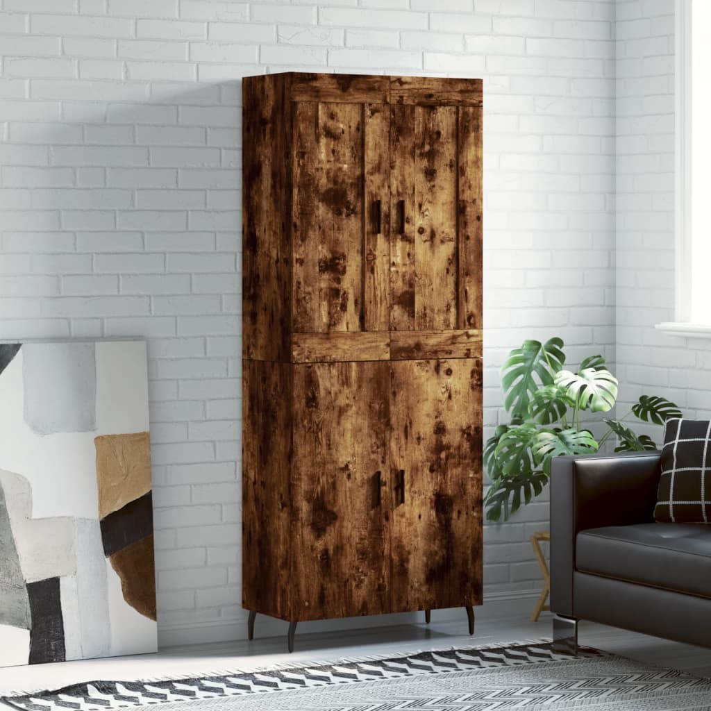 Hoge Kast 69,5X34X180 Cm Bewerkt Hout Gerookt Eikenkleurig