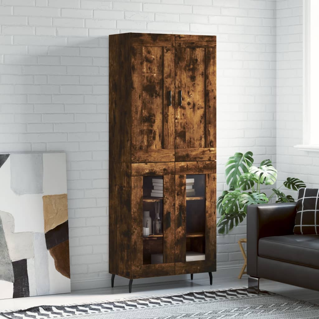 Hoge kast 69,5x34x180 cm bewerkt hout gerookt eikenkleurig