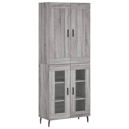 Hoge Kast 69,5X34X80 Cm Bewerkt Hout Eikenkleurig Grijs sonoma 2 glazen deuren