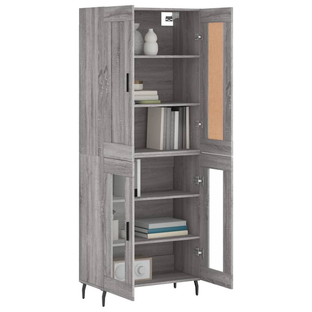 Hoge Kast 69,5X34X80 Cm Bewerkt Hout Eikenkleurig Grijs sonoma 2 glazen deuren