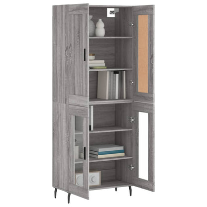 Hoge Kast 69,5X34X80 Cm Bewerkt Hout Eikenkleurig Grijs sonoma 2 glazen deuren