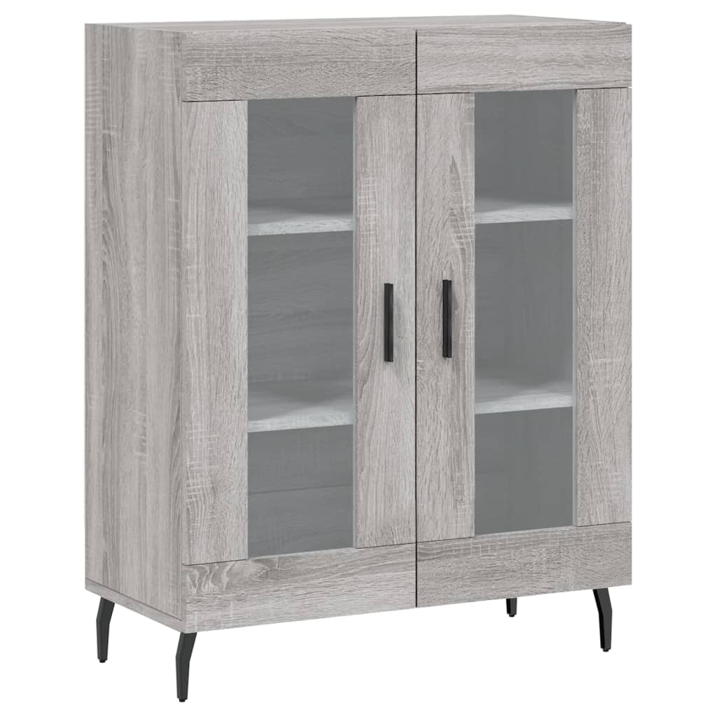 Hoge Kast 69,5X34X80 Cm Bewerkt Hout Eikenkleurig Grijs sonoma 2 glazen deuren