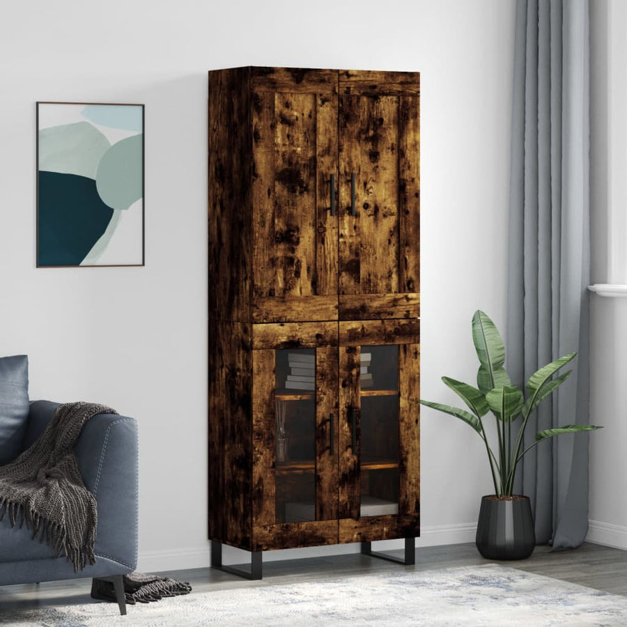 Hoge Kast 69,5X34X180 Cm Bewerkt Hout Kleurig Gerookt eiken