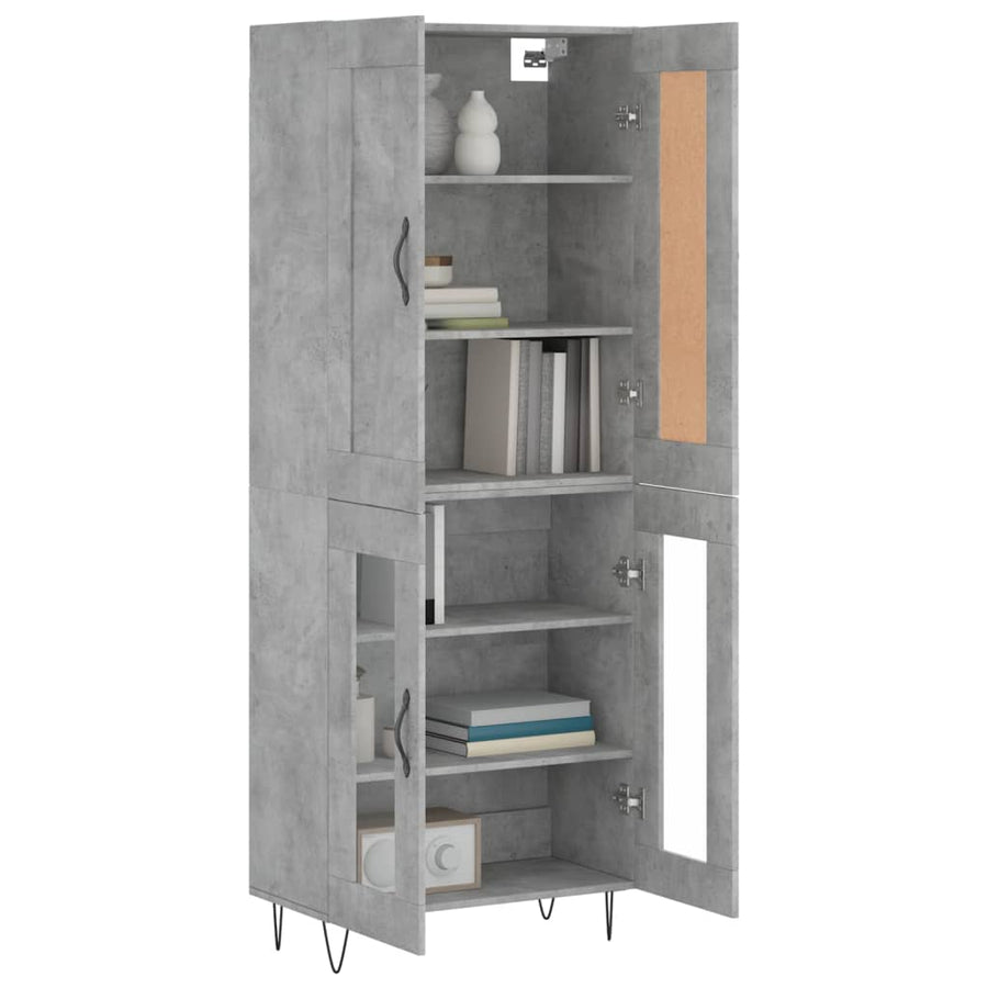 Hoge kast 69,5x34x180 cm bewerkt hout betongrijs