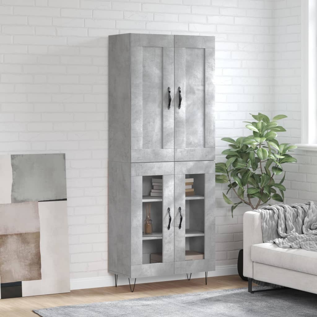 Hoge kast 69,5x34x180 cm bewerkt hout betongrijs