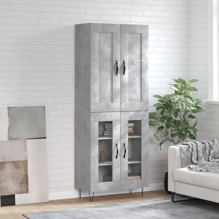 Hoge kast 69,5x34x180 cm bewerkt hout betongrijs
