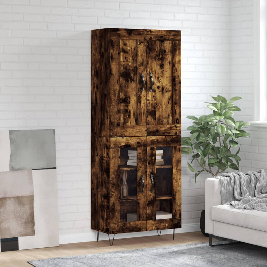 Hoge kast 69,5x34x180 cm bewerkt hout gerookt eikenkleurig
