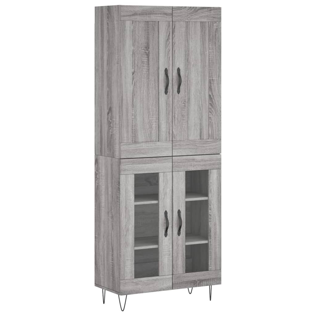 Hoge Kast 69,5X34X180 Cm Bewerkt Hout Grijs Sonoma Eikenkleurig 2 glazen deuren