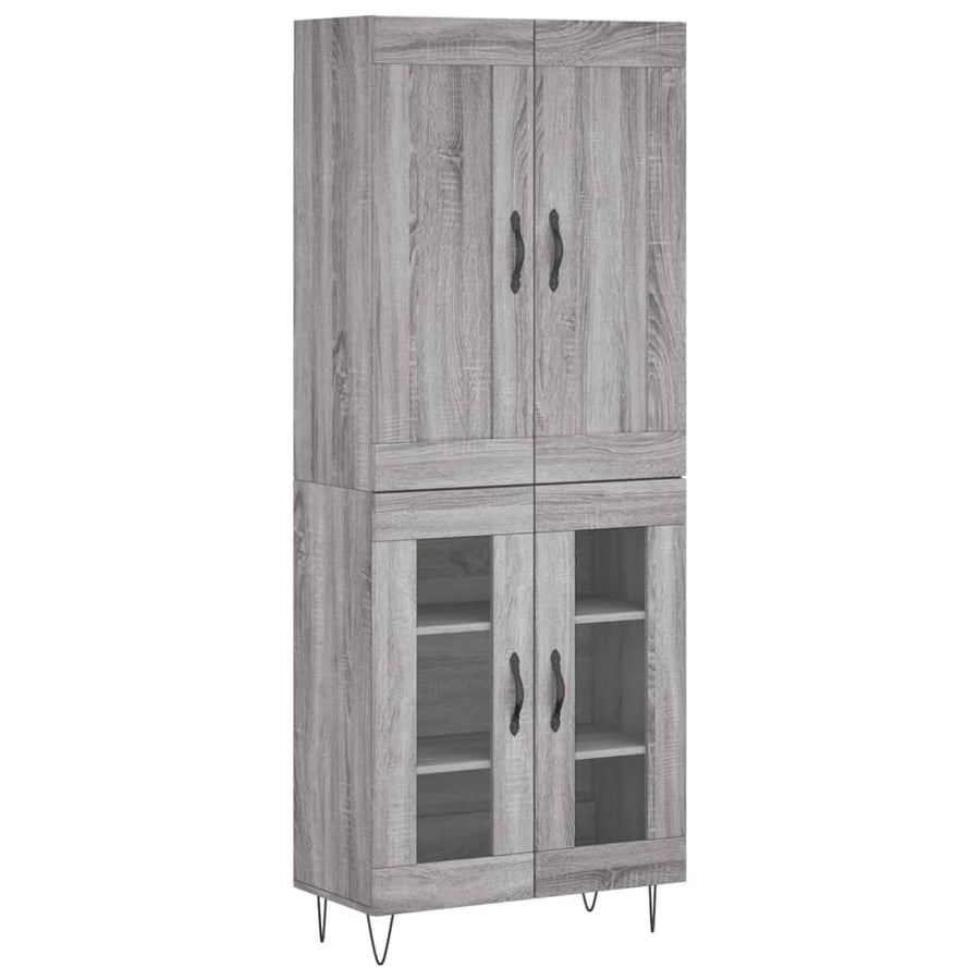 Hoge Kast 69,5X34X180 Cm Bewerkt Hout Grijs Sonoma Eikenkleurig 2 glazen deuren