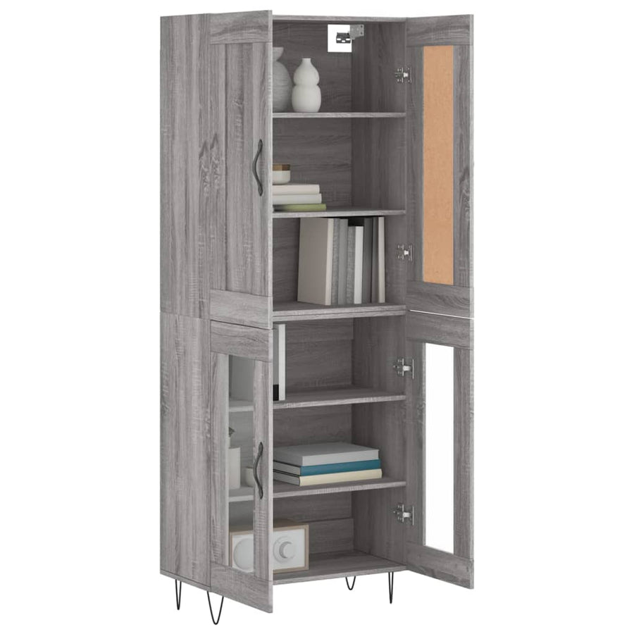Hoge Kast 69,5X34X180 Cm Bewerkt Hout Grijs Sonoma Eikenkleurig 2 glazen deuren