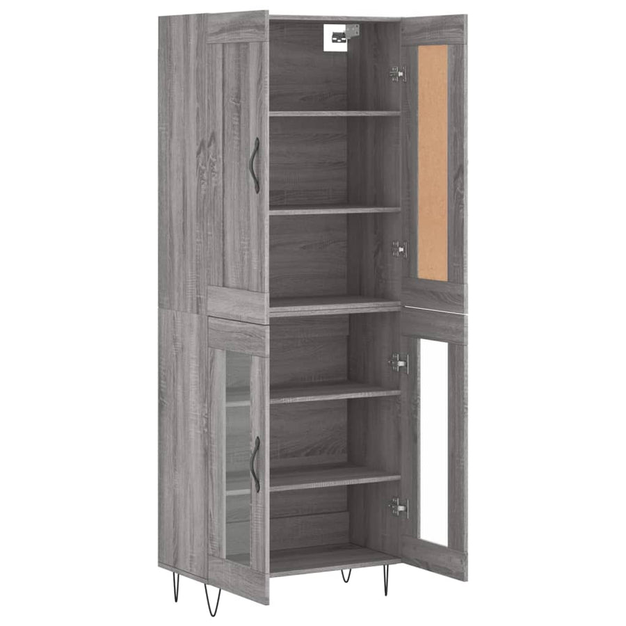 Hoge Kast 69,5X34X180 Cm Bewerkt Hout Grijs Sonoma Eikenkleurig 2 glazen deuren