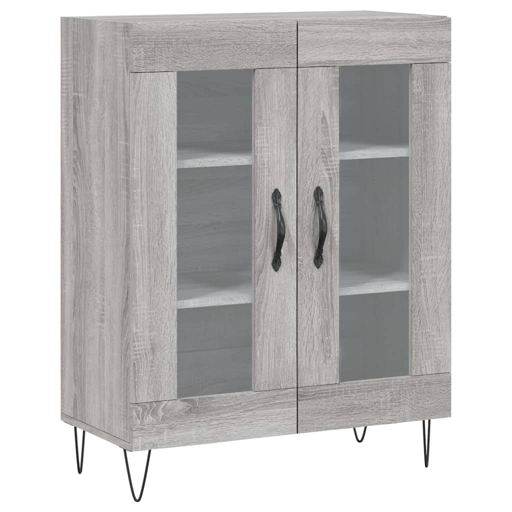 Hoge Kast 69,5X34X180 Cm Bewerkt Hout Grijs Sonoma Eikenkleurig 2 glazen deuren