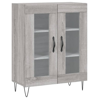 Hoge Kast 69,5X34X180 Cm Bewerkt Hout Grijs Sonoma Eikenkleurig 2 glazen deuren