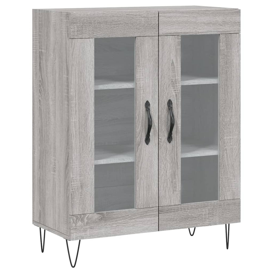 Hoge Kast 69,5X34X180 Cm Bewerkt Hout Grijs Sonoma Eikenkleurig 2 glazen deuren