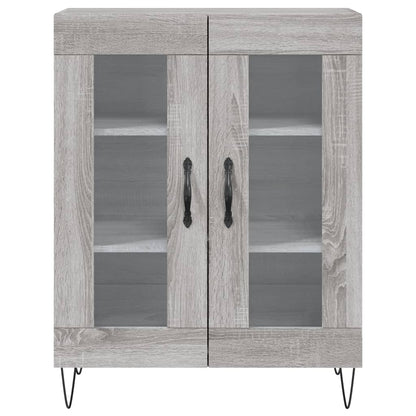 Hoge Kast 69,5X34X180 Cm Bewerkt Hout Grijs Sonoma Eikenkleurig 2 glazen deuren