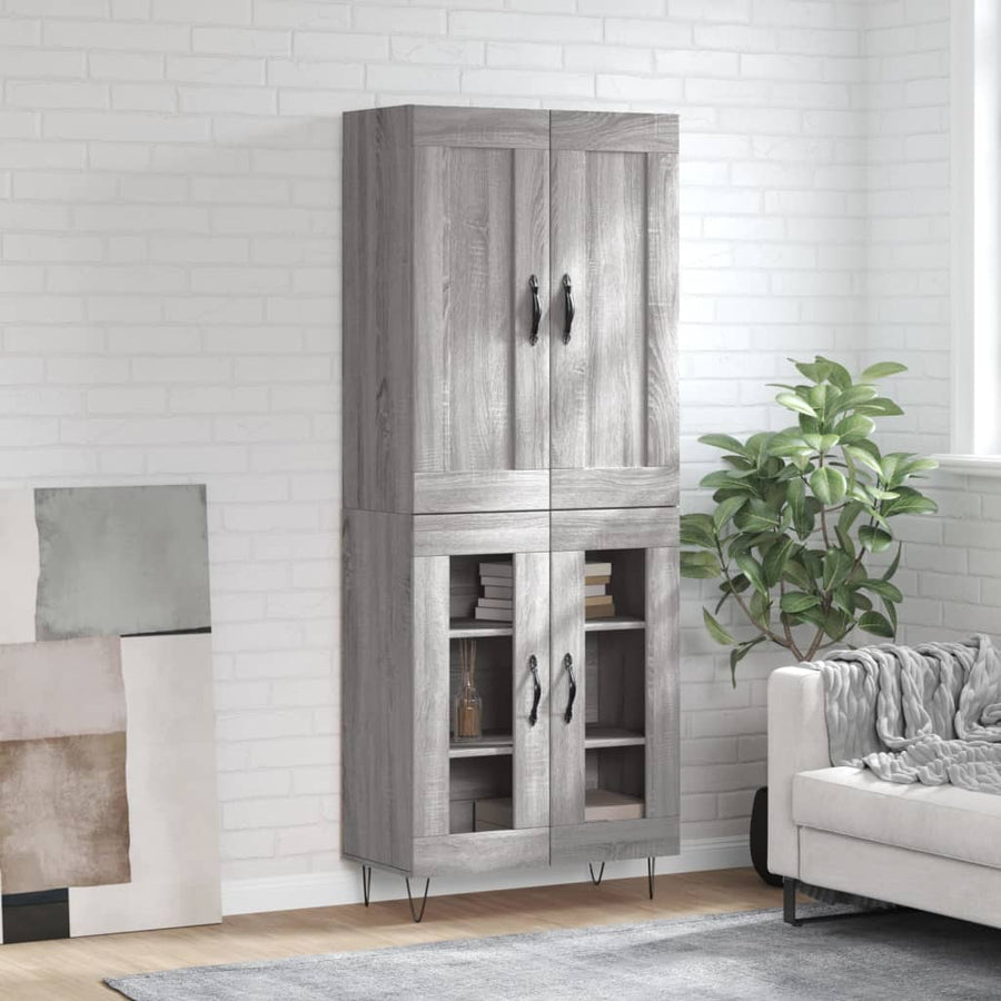 Hoge Kast 69,5X34X180 Cm Bewerkt Hout Grijs Sonoma Eikenkleurig 2 glazen deuren