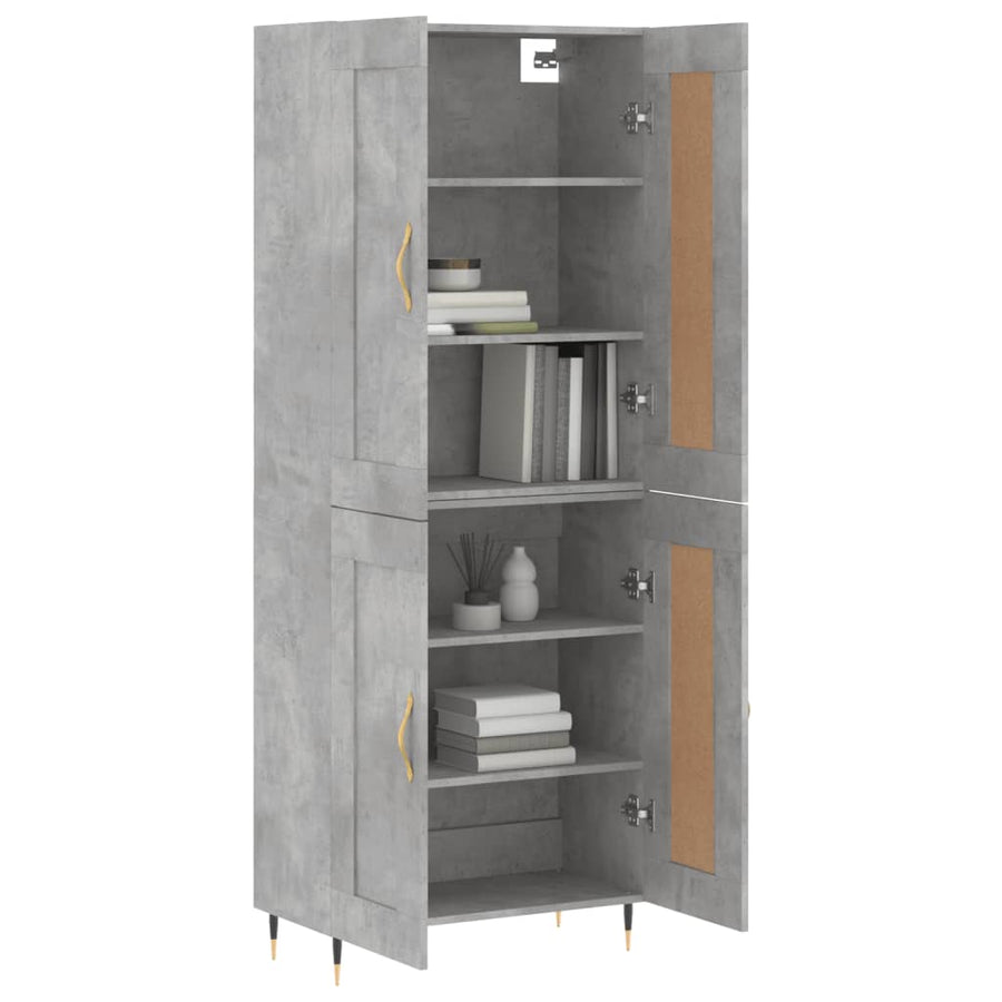 Hoge kast 69,5x34x180 cm bewerkt hout betongrijs