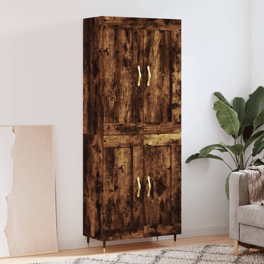 Hoge Kast 69,5X34X180 Cm Bewerkt Hout Kleurig Gerookt eiken