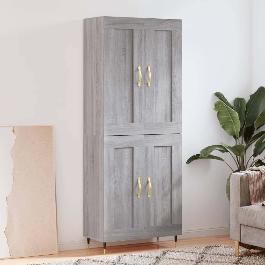 Hoge Kast 69,5X34X180 Cm Bewerkt Hout Eikenkleurig Grijs sonoma