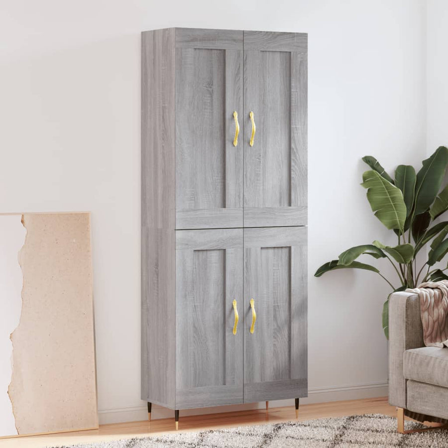 Hoge Kast 69,5X34X180 Cm Bewerkt Hout Eikenkleurig Grijs sonoma