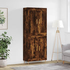 Hoge kast 69,5x34x180 cm bewerkt hout gerookt eiken