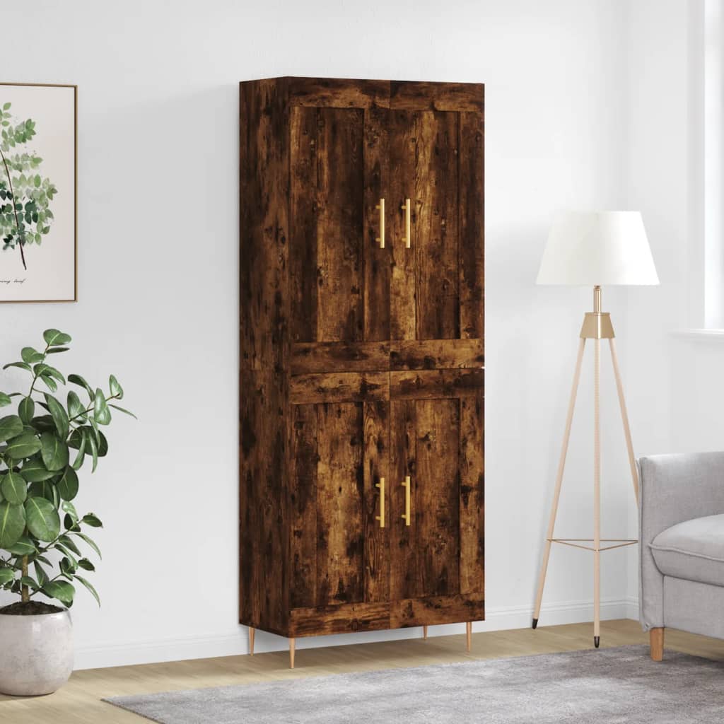Hoge kast 69,5x34x180 cm bewerkt hout gerookt eikenkleurig