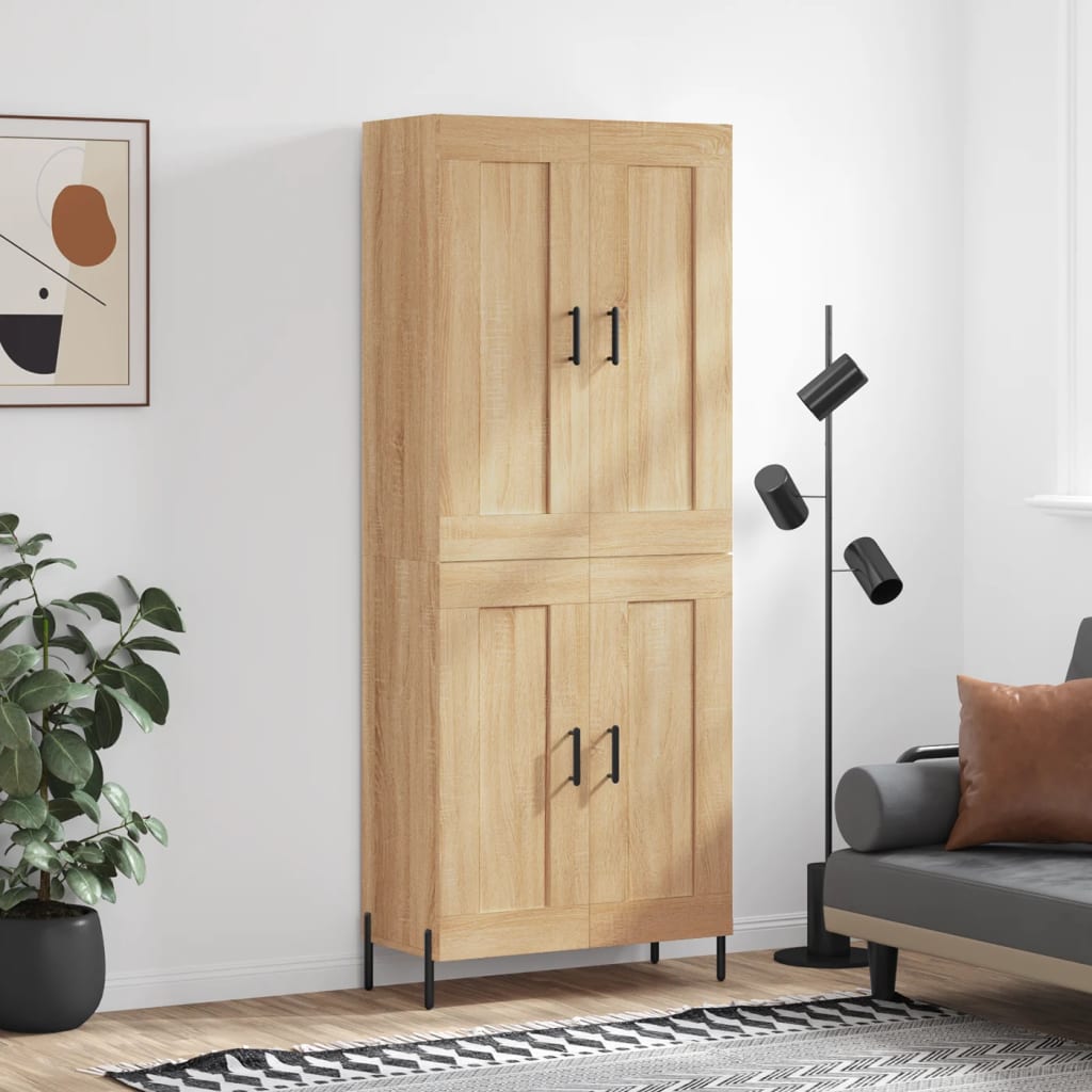 Hoge Kast 69,5X34X80 Cm Bewerkt Hout Kleurig Sonoma eiken 2 houten deuren