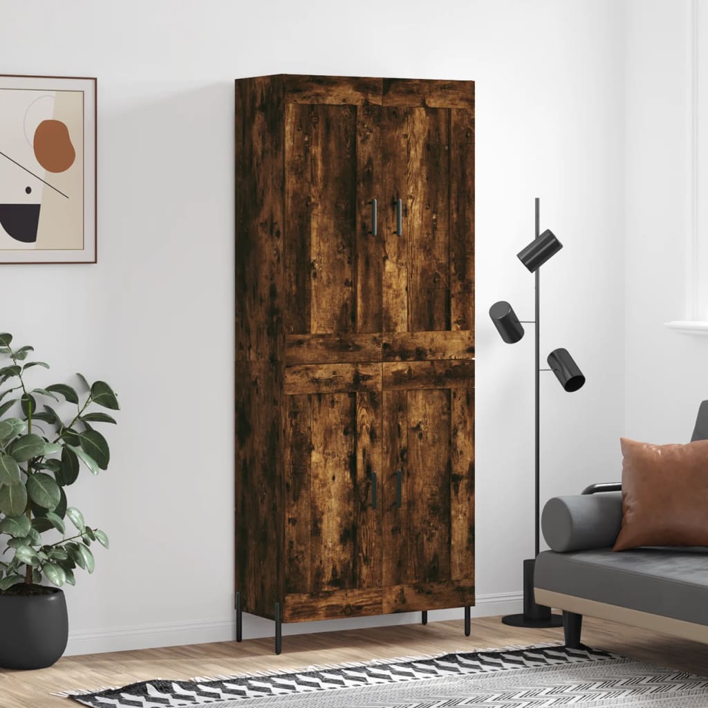 Hoge Kast 69,5X34X180 Cm Bewerkt Hout Kleurig Gerookt eiken