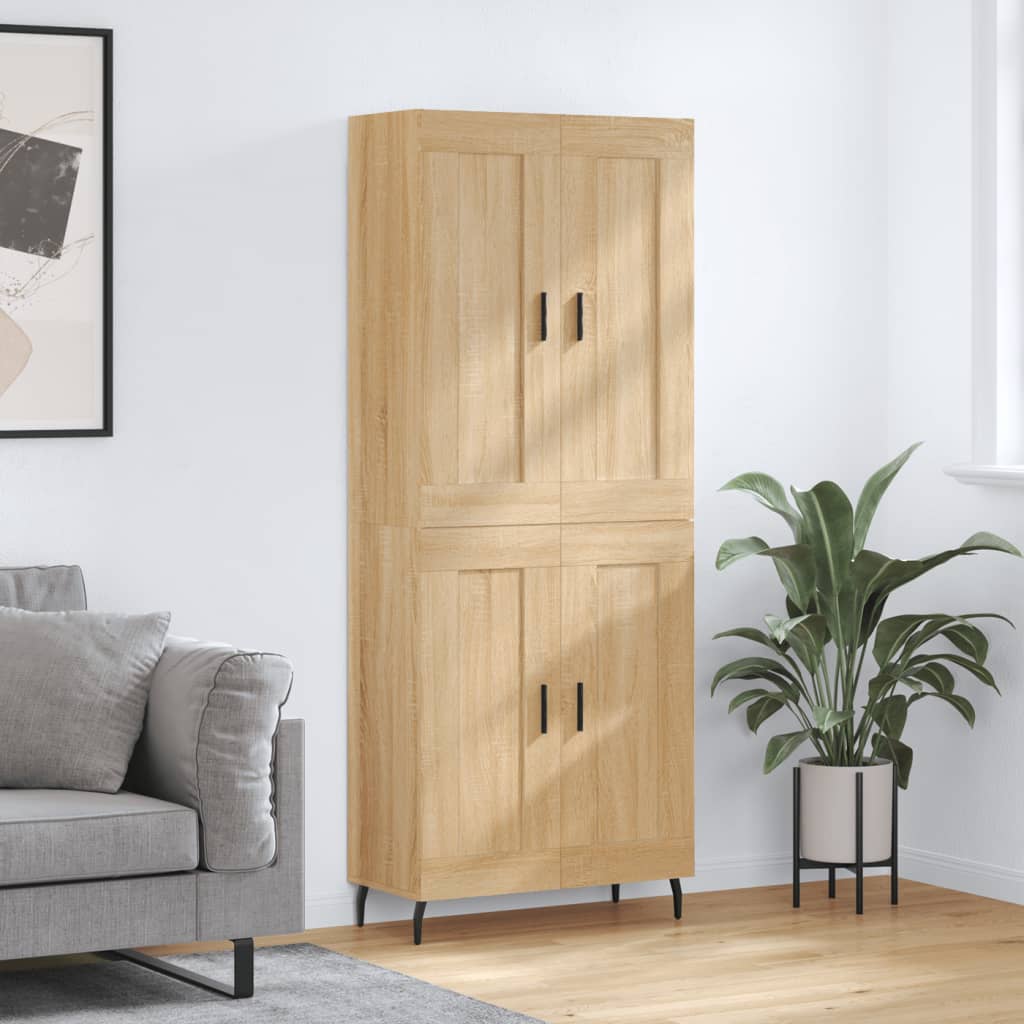 Hoge Kast 69,5X34X80 Cm Bewerkt Hout Kleurig Sonoma eiken 2 houten deuren