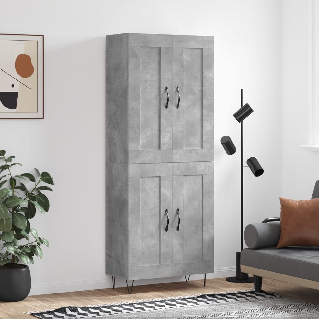 Hoge Kast 69,5X34X180 Cm Bewerkt Hout Betongrijs