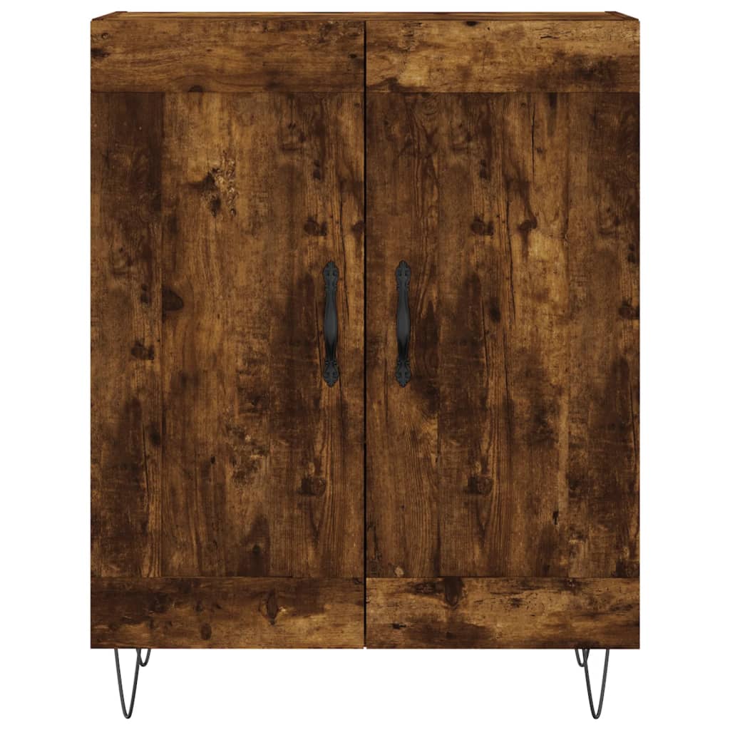 Hoge Kast 69,5X34X80 Cm Bewerkt Hout Kleurig Gerookt eiken 2 houten deuren