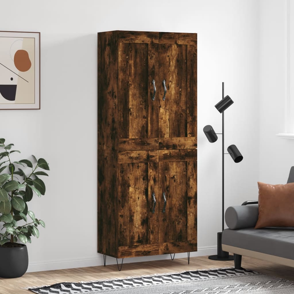 Hoge Kast 69,5X34X80 Cm Bewerkt Hout Kleurig Gerookt eiken 2 houten deuren