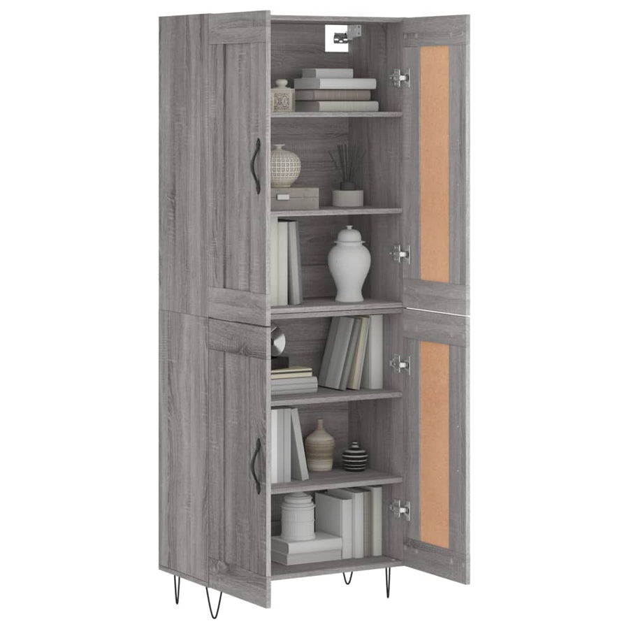 Hoge Kast 69,5X34X180 Cm Bewerkt Hout Grijs Sonoma Eikenkleurig 2 houten deuren
