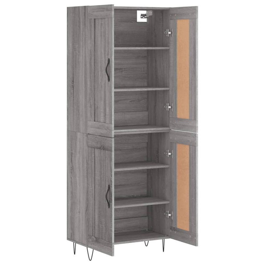 Hoge Kast 69,5X34X180 Cm Bewerkt Hout Grijs Sonoma Eikenkleurig 2 houten deuren