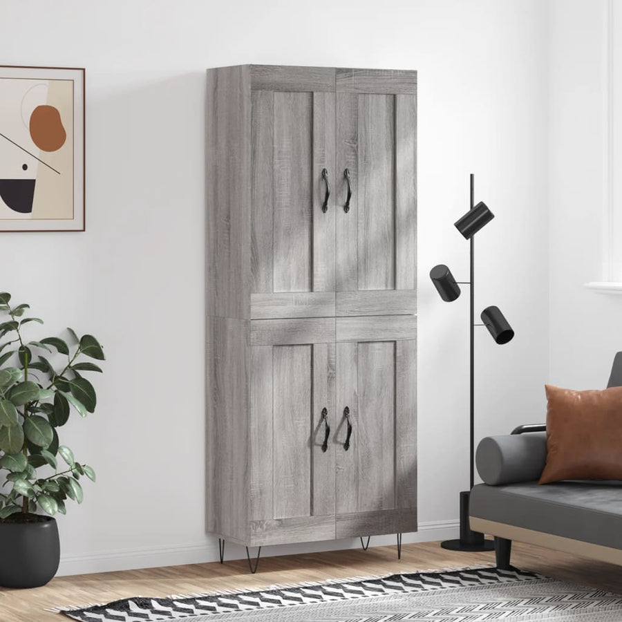 Hoge Kast 69,5X34X180 Cm Bewerkt Hout Grijs Sonoma Eikenkleurig 2 houten deuren