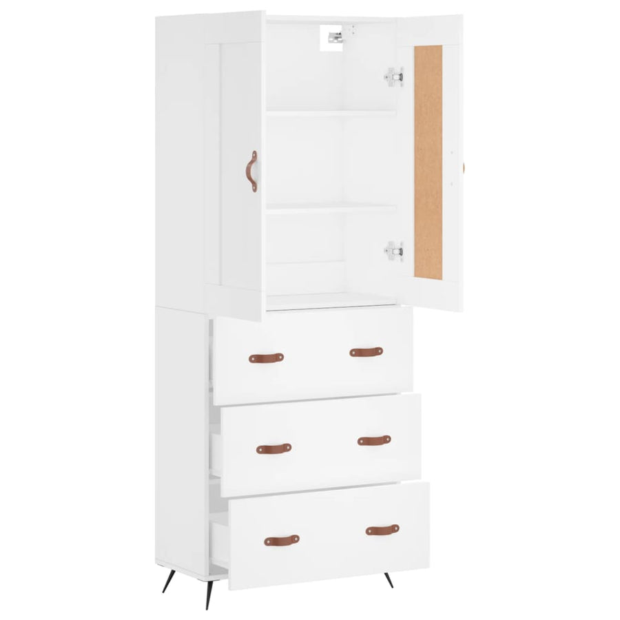 Hoge kast 69,5x34x180 cm bewerkt hout wit