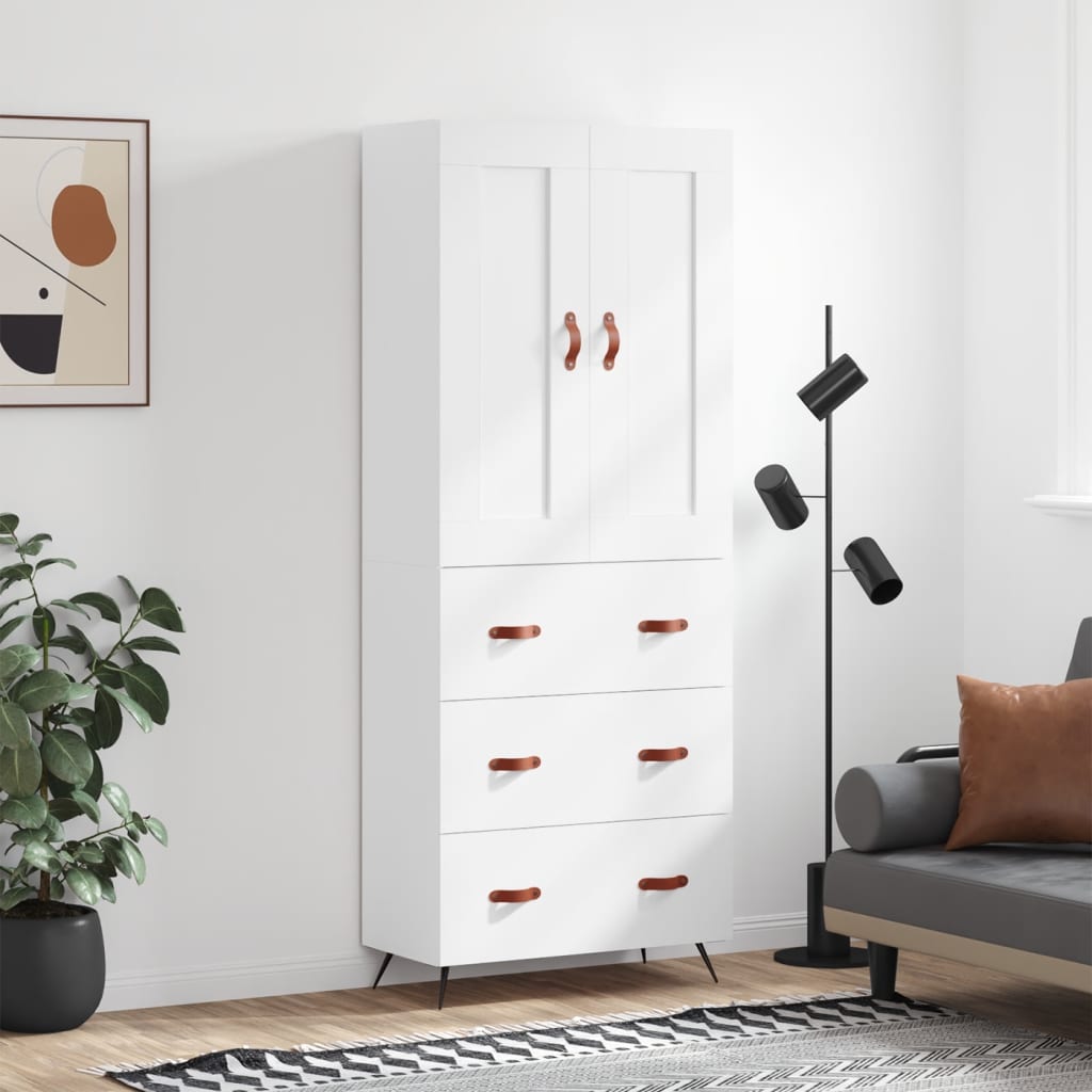 Hoge kast 69,5x34x180 cm bewerkt hout wit