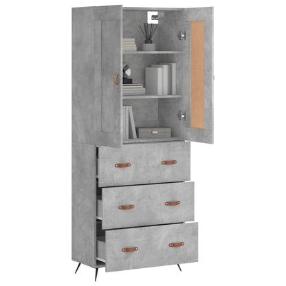 Hoge kast 69,5x34x180 cm bewerkt hout betongrijs