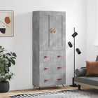 Hoge kast 69,5x34x180 cm bewerkt hout betongrijs