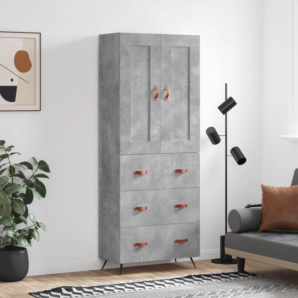 Hoge kast 69,5x34x180 cm bewerkt hout betongrijs
