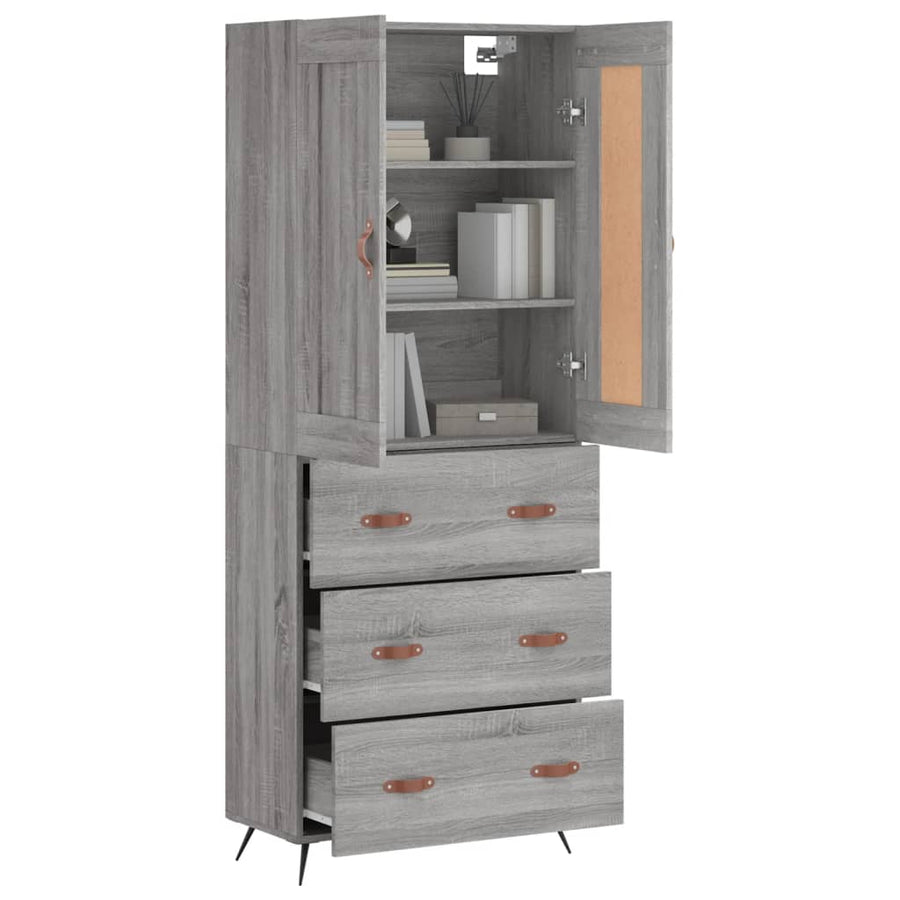 Hoge kast 69,5x34x180 cm bewerkt hout grijs sonoma eikenkleurig
