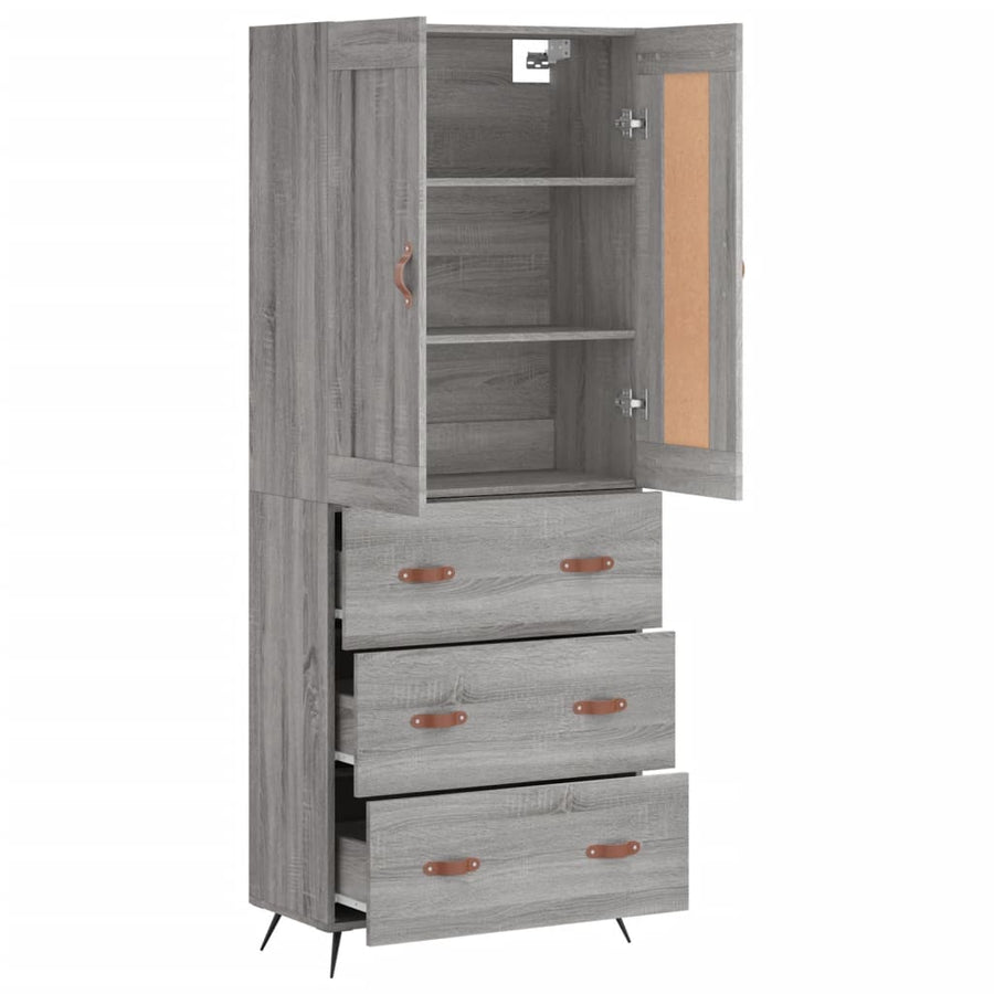 Hoge kast 69,5x34x180 cm bewerkt hout grijs sonoma eikenkleurig