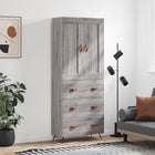 Hoge kast 69,5x34x180 cm bewerkt hout grijs