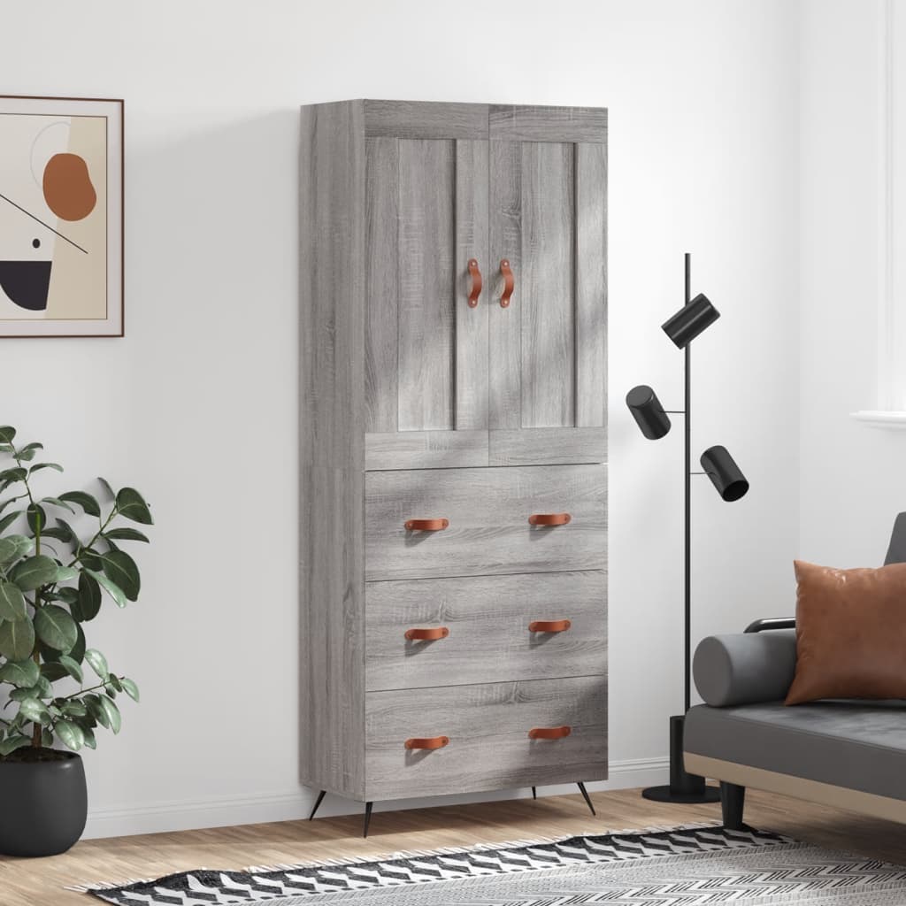Hoge kast 69,5x34x180 cm bewerkt hout grijs sonoma eikenkleurig