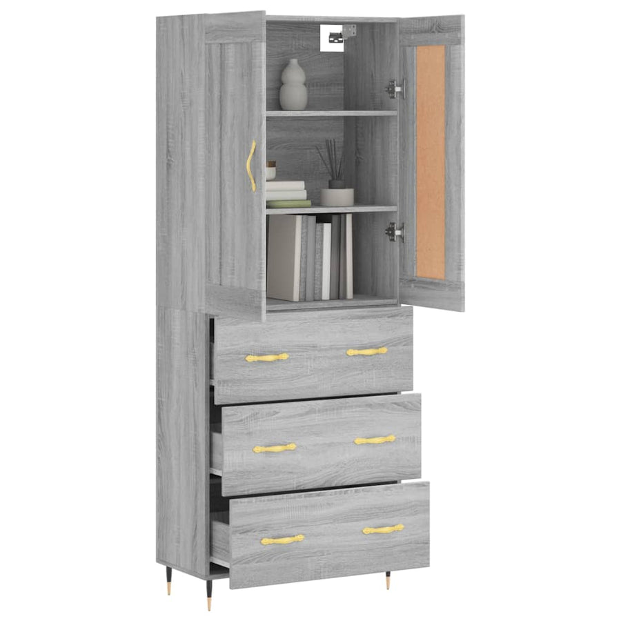 Hoge Kast 69,5X34X180 Cm Bewerkt Hout Grijs Sonoma Eikenkleurig