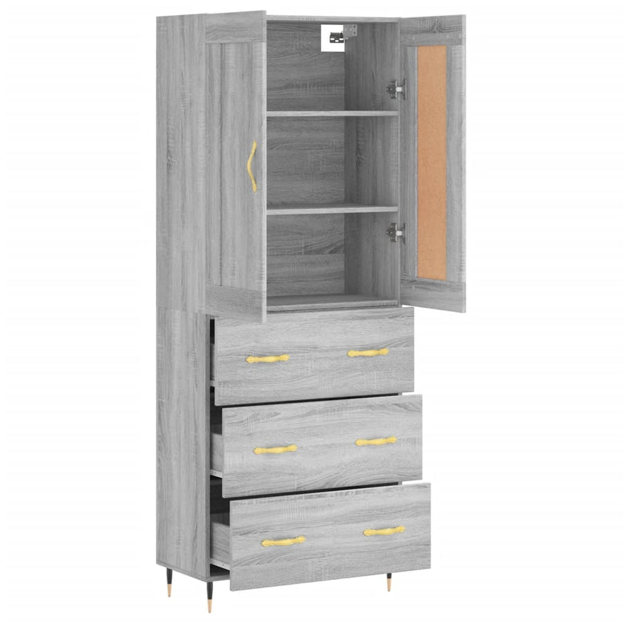Hoge Kast 69,5X34X180 Cm Bewerkt Hout Grijs Sonoma Eikenkleurig