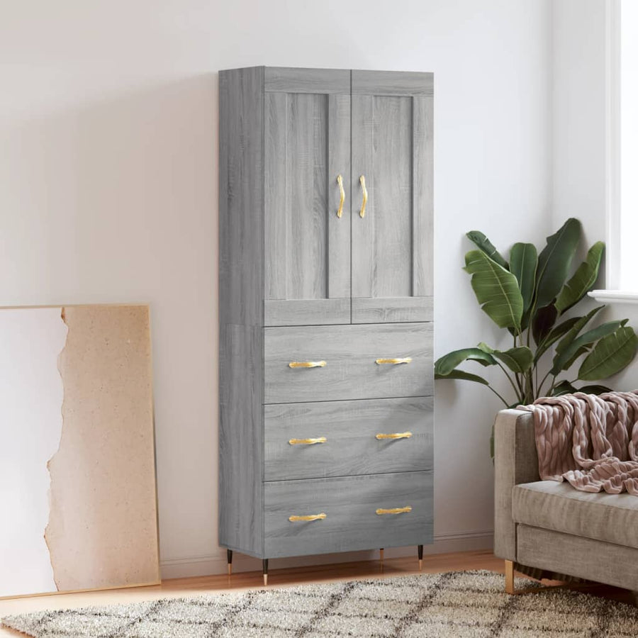 Hoge Kast 69,5X34X180 Cm Bewerkt Hout Grijs Sonoma Eikenkleurig