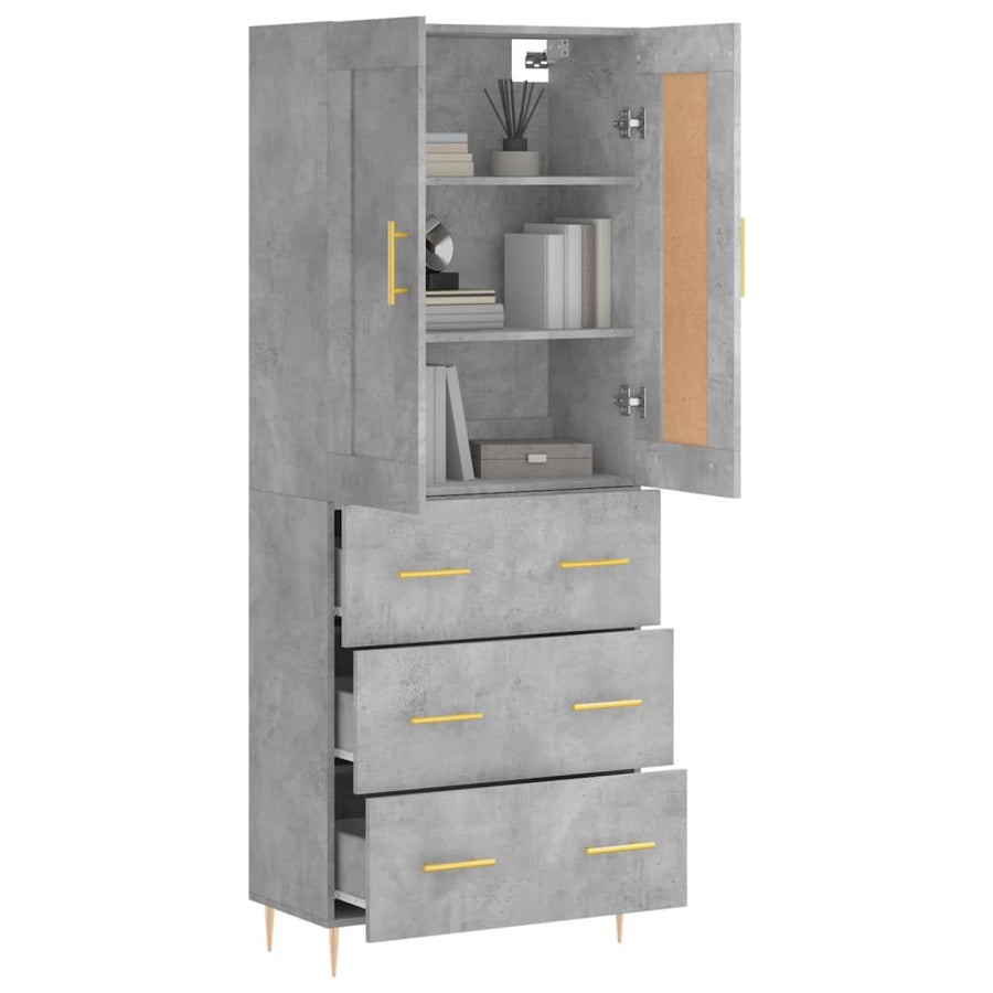 Hoge Kast 69,5X34X180 Cm Bewerkt Hout Betongrijs