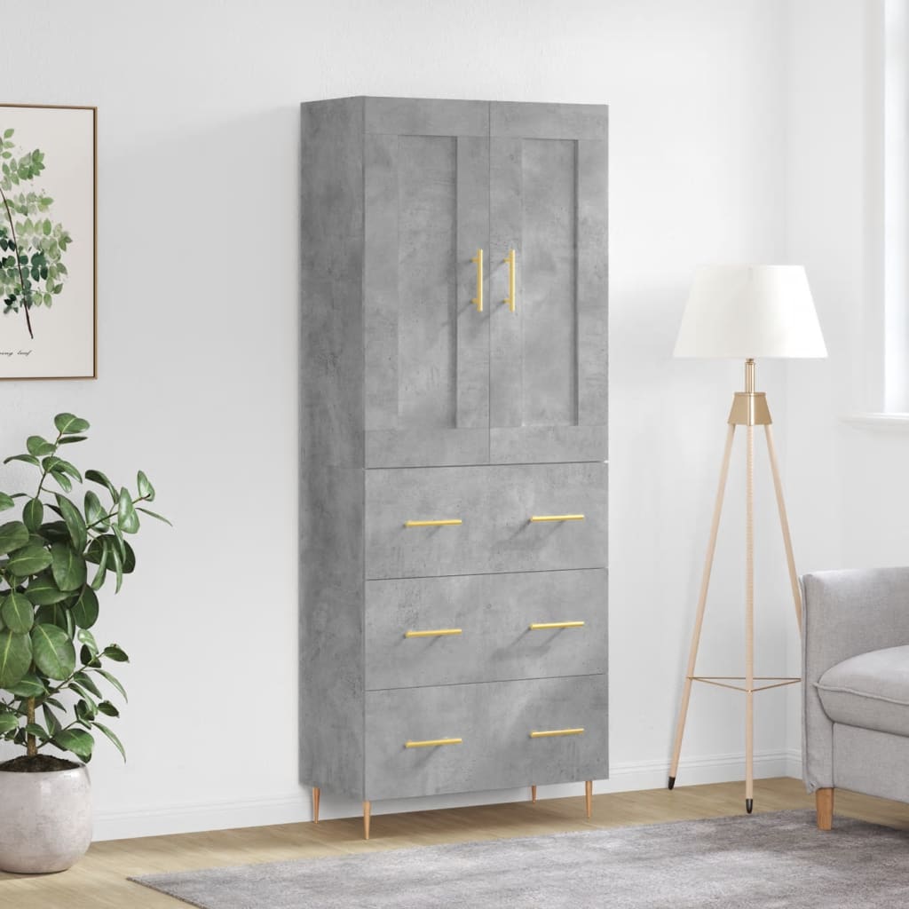 Hoge Kast 69,5X34X180 Cm Bewerkt Hout Betongrijs