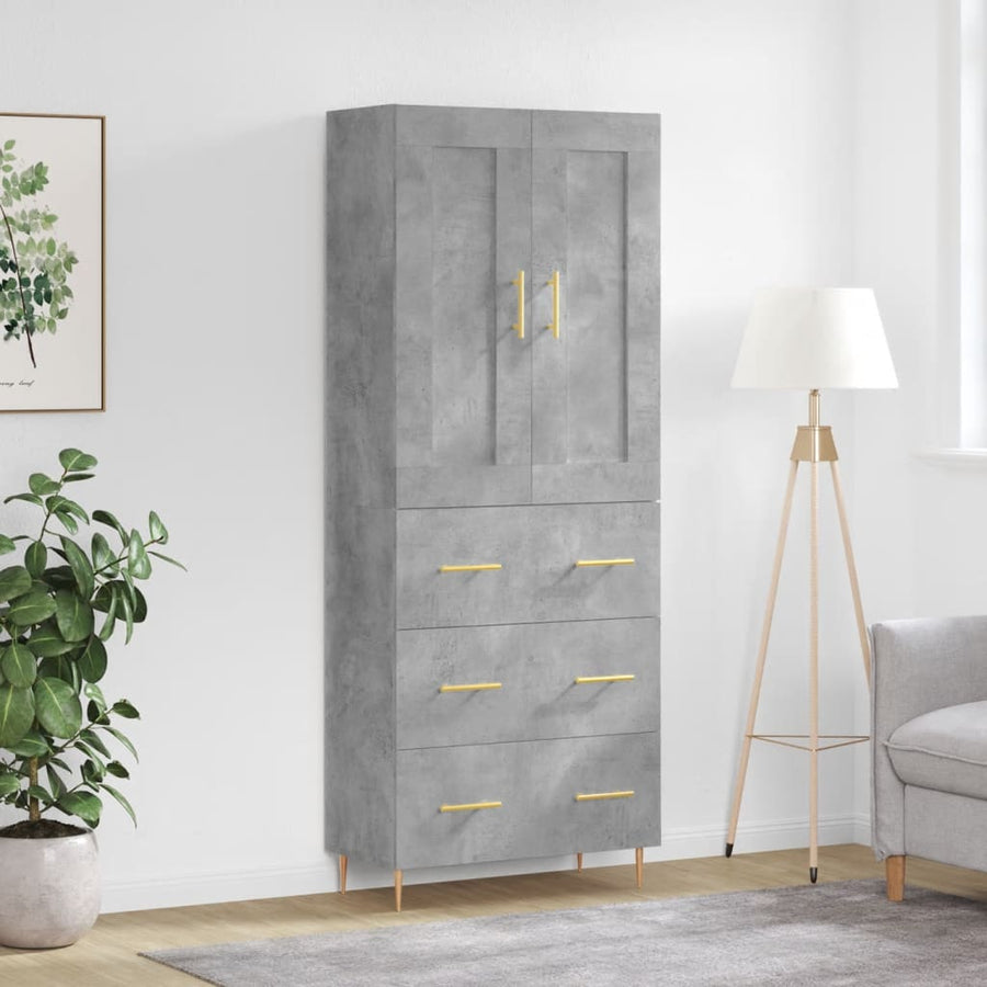 Hoge Kast 69,5X34X180 Cm Bewerkt Hout Betongrijs